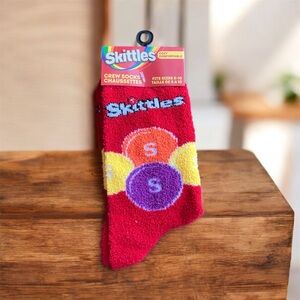 NEW Skittles Cozy Comfortable Red Crew Socks Shoe Sizes 5-10 Fluffy Womens